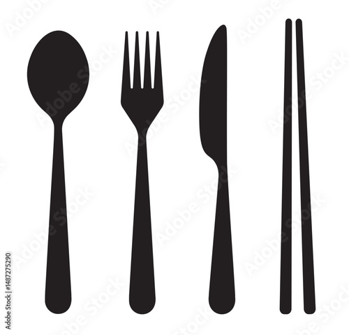 Fork, knife, spoon, chopsticks icons, restaurant symbols, cutlery, cutlery, food app icon