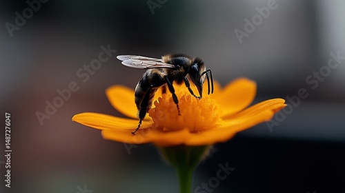 A close-up of a bee pollinating a vibrant bloom