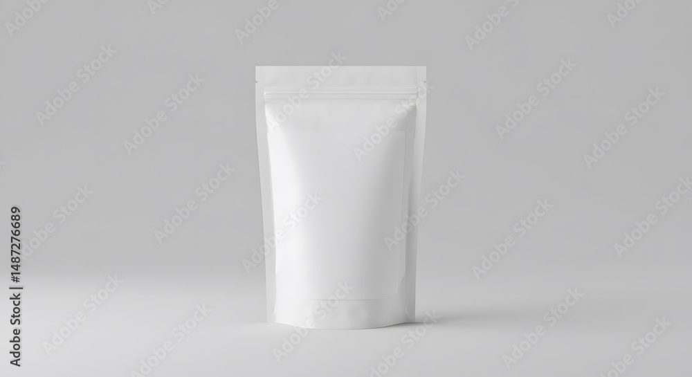 Blank White Stand-Up Pouch Packaging Mockup Perfect for Food, Coffee, or Product Display Blank White Stand-Up Pouch Packaging Mockup Perfect for Food, Coffee, or Product Display