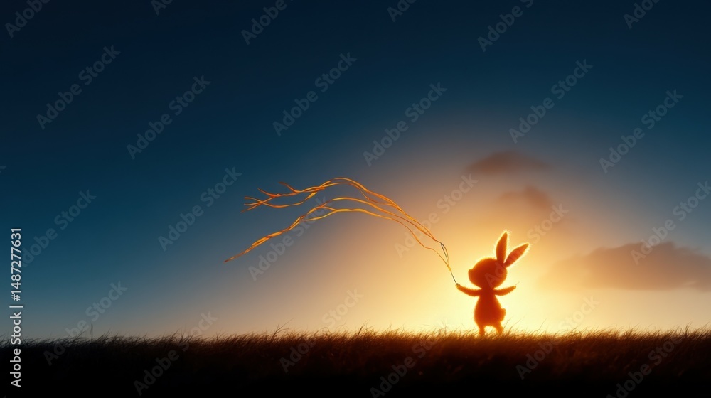 Fototapeta premium A bunny-shaped kite flying in a blue sky