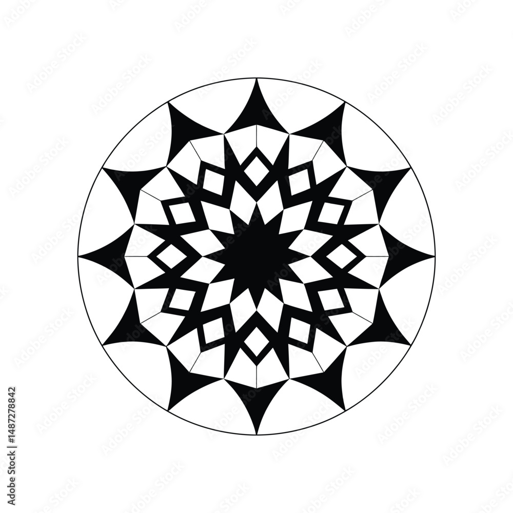 Fototapeta premium Black minimalist mandala design on white background 