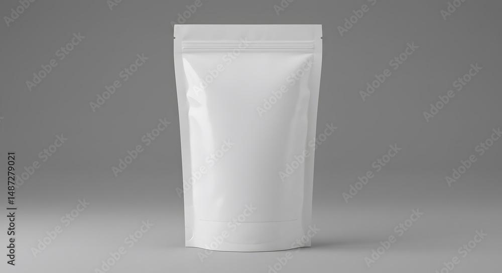 Blank White Stand-Up Pouch Packaging Mockup for Food or Beverage Products Blank White Stand-Up Pouch Packaging Mockup for Food or Beverage Products