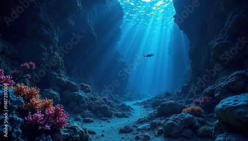 Wallpaper Mural Mysterious deep sea trench, bioluminescent life, sea, darkness, hadal Torontodigital.ca