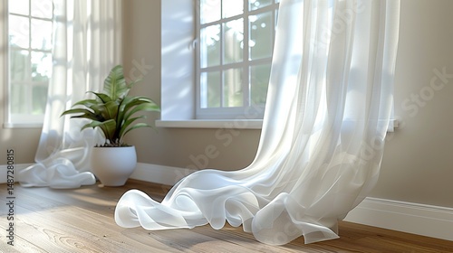 Sheer curtains blowing softly in the breeze by a window. HD 8K eid ul azha wallpaper Photographic Image