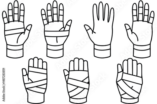 Hand splints injury recovery Line art