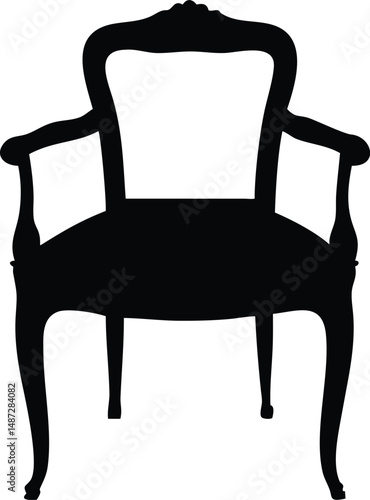 Elegant chair silhouette showcases classic design with curved legs and armrests on white background