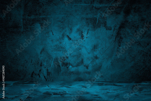 Blue designed grunge concrete texture vintage background with space for text or image
