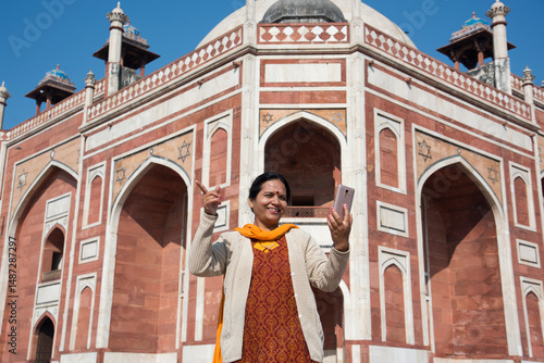Woman Tourist visit Humayun's Tomb, Delhi, India.