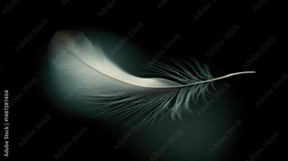 Obraz premium A single pristine white feather against a dark background