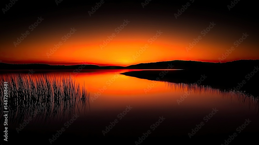 Fototapeta premium An orange sunset illuminating the water reflecting the vibrant evening colors