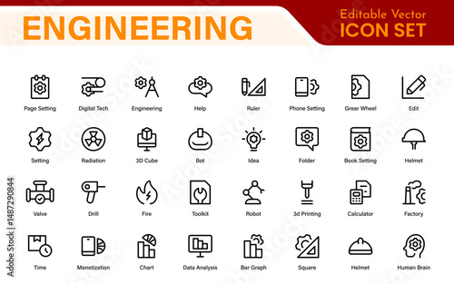 Comprehensive Engineering Icon Set: Precision-crafted icons for mechanical, civil, electrical, and software engineering projects.