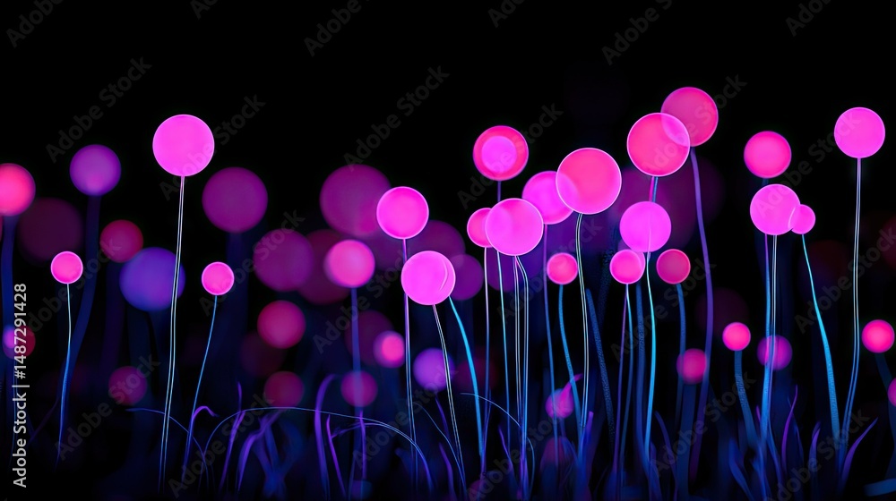 Pink Glowing Floral Artwork Against a Dark Black Night Sky Pink Glowing Floral Artwork Against a Dark Black Night Sky