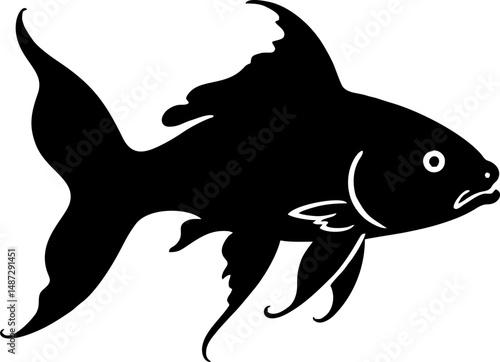 Black Solid Fish Silhouette Vector Design Isolated