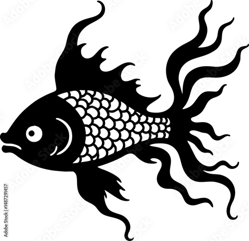 Black Solid Fish Silhouette Vector Design Isolated