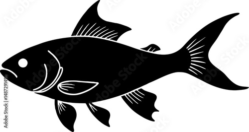 Black Solid Fish Silhouette Vector Design Isolated
