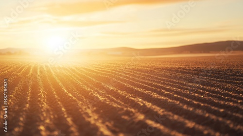 Golden Hour on the Farm: A Sunset over a Ploughed Field