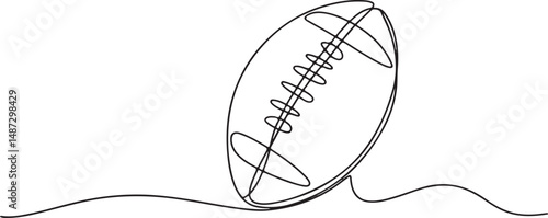 American football ball drawn in single continuous line art style, minimalist black and white sketch isolated on white background

