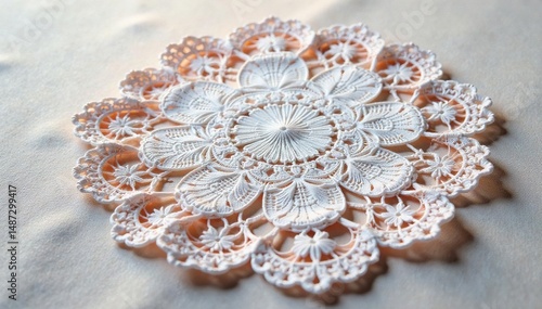 Intricate floral lace doily, delicate texture, yarns, antique, elegant