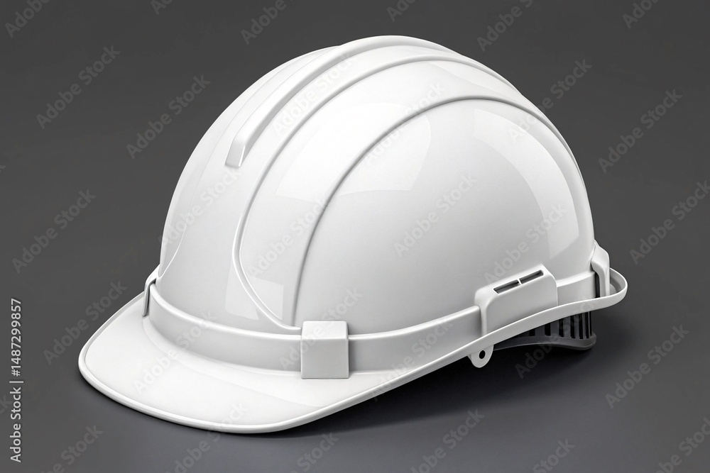 White hard hat for construction worker safety isolated on a gray background White hard hat for construction worker safety isolated on a gray background