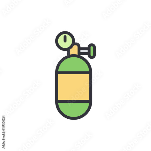 Stylized Illustration Of A Breathing Apparatus In Muted Yellow And Green