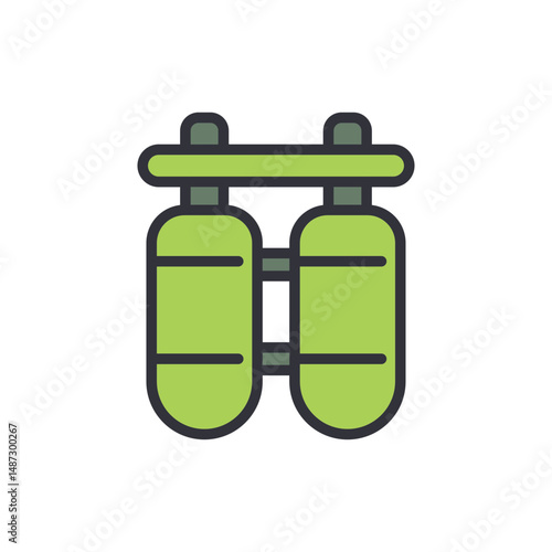 Illustration Of Scuba Diving Tank With Dual Configuration And Lime Color