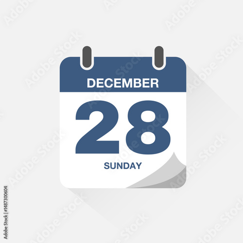 Day calendar with date December 28. Calendar icon vector. Event calendar reminder, business meeting schedule date sign, deadline template, appointment date symbol, page calendar agenda planner sign.