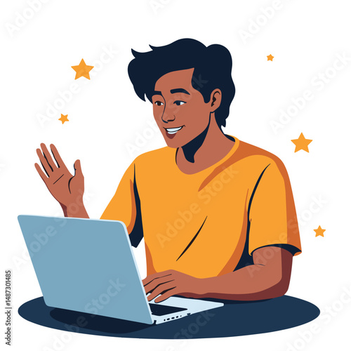 Engaging storytelling practice by young man, modern communication
