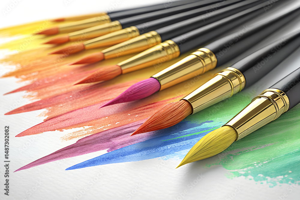 Fototapeta premium A colorful set of brushes and paint suggests artistic creativity and painting equipment
