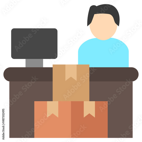 Cash Counter flat color, mini illustration icon. use for modern concept, print, UI, UX kit, web and app development. Vector related to sales, logistic and ecommerce