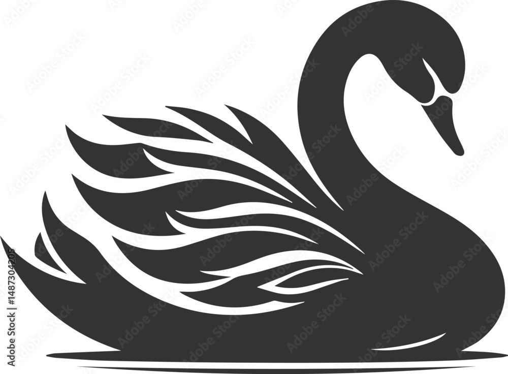 Fototapeta premium Wild bird black vector silhouette of a swan