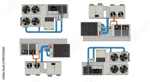 HVAC system with pipes and units diagram
