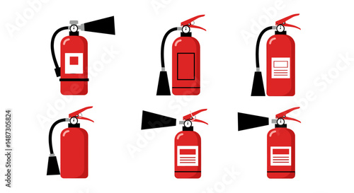 Red fire extinguishers with different nozzles