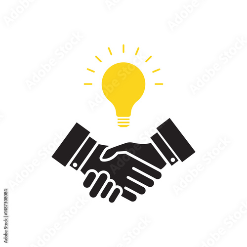 handshake with light bulb like great business idea. concept of financial help or venture invest. outline trend insight efficacy enterprise logotype graphic creative design element isolated on white