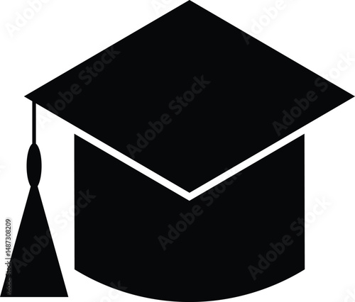 Graduation cap vector icon, Academic cap linear, student black cap silhouette, graduation hat with tassel flat icon