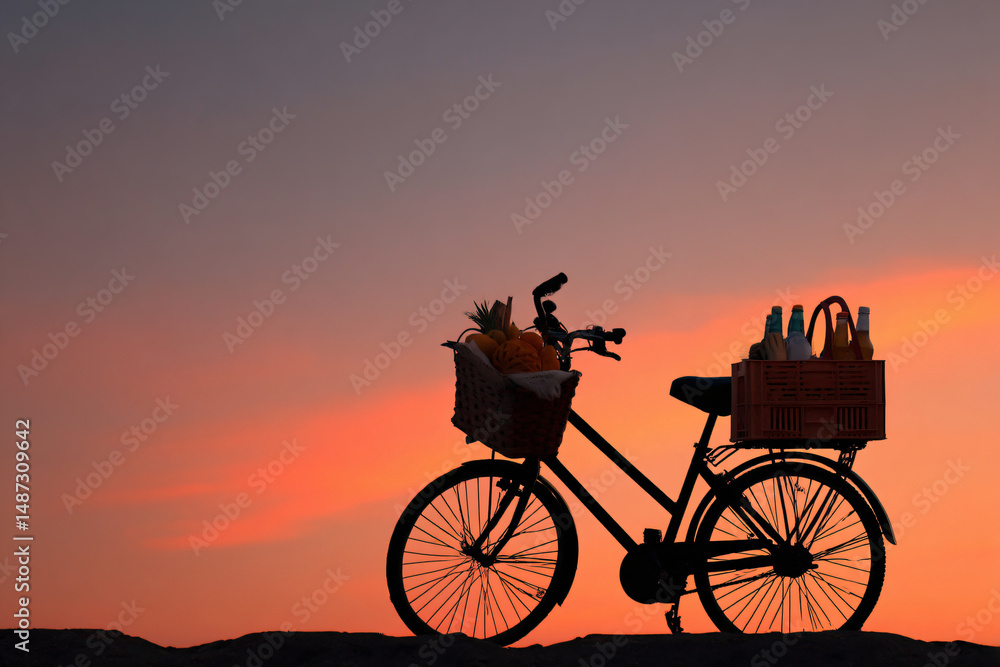 Obraz premium 015-043-223-u8969375333_Silhouette_of_a_bike_with_a_basket_of_groceries.__c07da2dd-2ea3-4825-ab60-95c42f9dfe4d_2