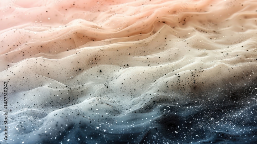 Fototapeta premium Abstract pastel gradient with rough texture, transitioning from creamy beige to charcoal black with speckled dust particles floating in the composition