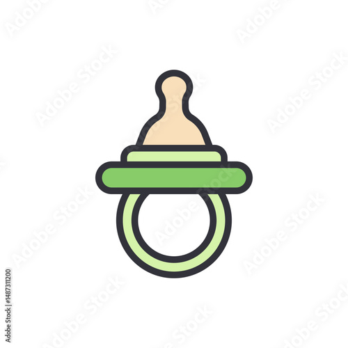 Green Baby Pacifier With Rounded Edges On A Transparent Field