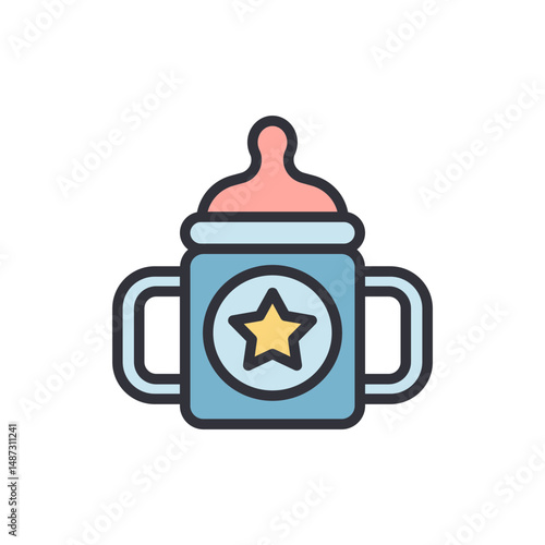 Illustrated Baby Bottle With Star Symbol On Transparent Background