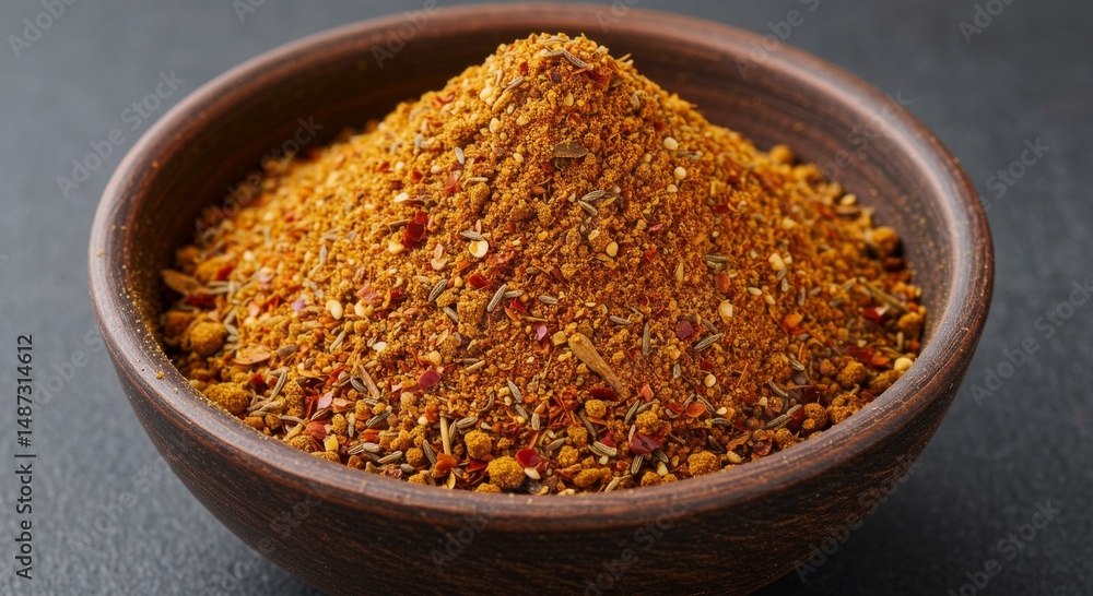 Brown and Orange Spice Blend in a Dark Brown Bowl Brown and Orange Spice Blend in a Dark Brown Bowl