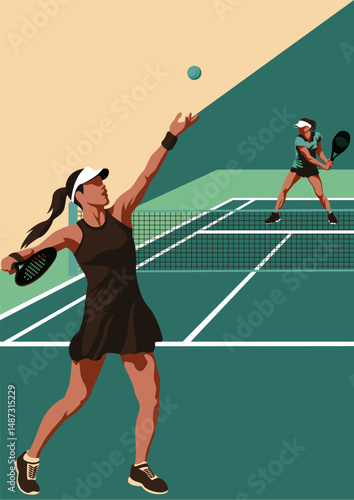 Playing Padel Tennis – Vector Illustration