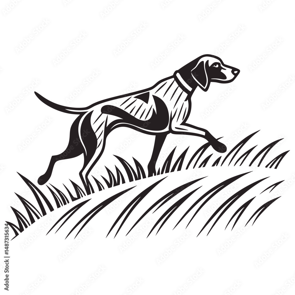 Obraz premium Elegant pointer dog running through tall grass