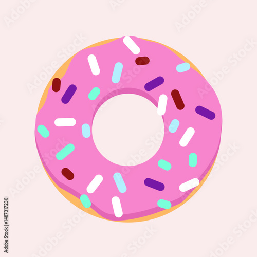 Pink glazed donut with sprinkle graphic illustration icon line vector 2d style