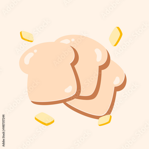 Bread with flying butter graphic illustration icon line vector 2d style
