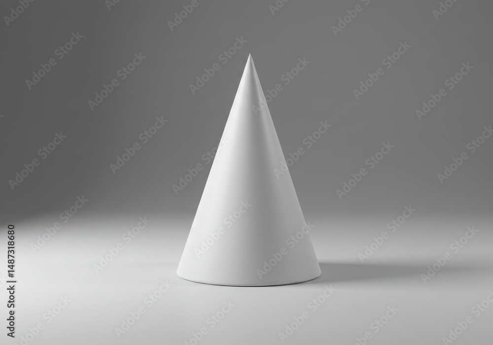 Fototapeta premium Geometric white cone shape on gray background for math, design, and education uses