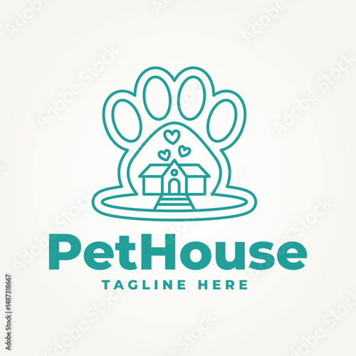 minimalist pet house line art icon logo vector illustration design. simple modern pet shop, pet hotel, veterinarian clinic logo concept