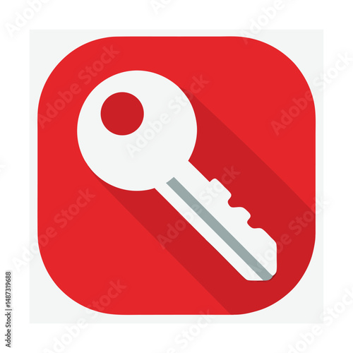 Modern key icon representing access security and protection against unauthorized entry on red background