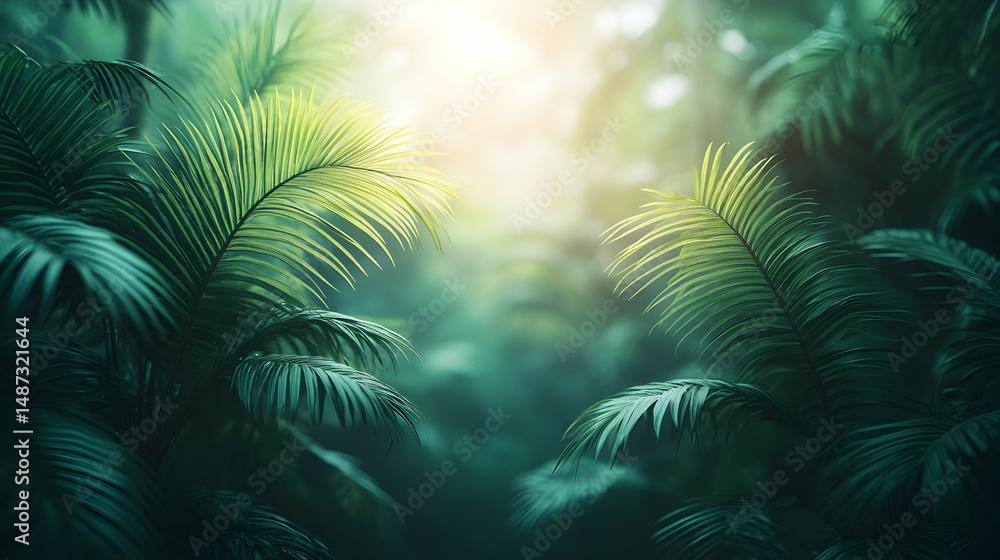 Lush tropical foliage bathed in sunlight, creating a vibrant and serene jungle scene. Perfect for travel, nature, or wellness themes. Lush tropical foliage bathed in sunlight, creating a vibrant and serene jungle scene. Perfect for travel, nature, or wellness themes.
