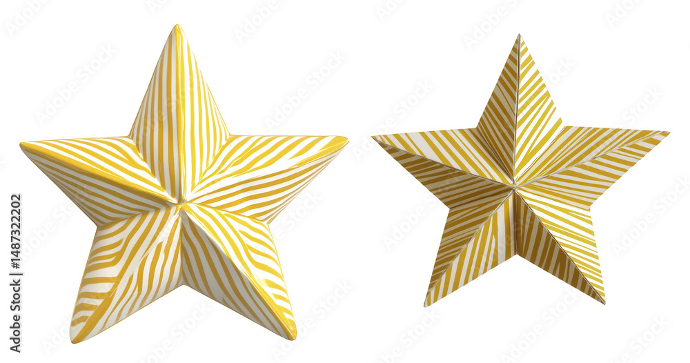 Obraz premium Three Dimensional Yellow Striped Star Shape Ideal For Decorative Purposes With Transparent Background