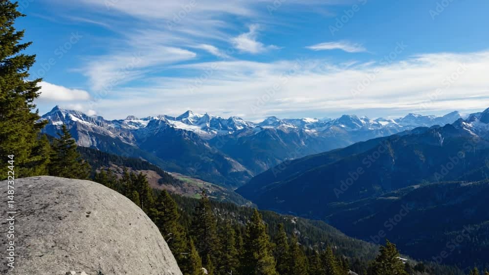 Majestic Mountain Range Scenic View with Blue Sky and Clouds Majestic Mountain Range Scenic View with Blue Sky and Clouds