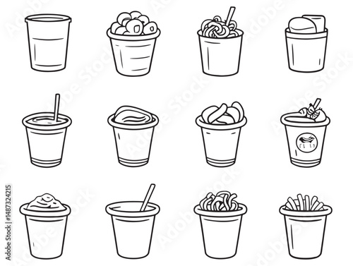 Hand Drawn Instant Noodles Line Art Illustration